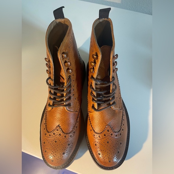 WALK London Brogue Combat Boots Tan Leather Size 9 - Picture 8 of 10